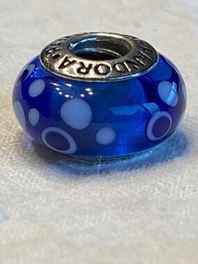Pandora RETIRED Sterling Silver Murano Glass Bead Blue bubbles 790695